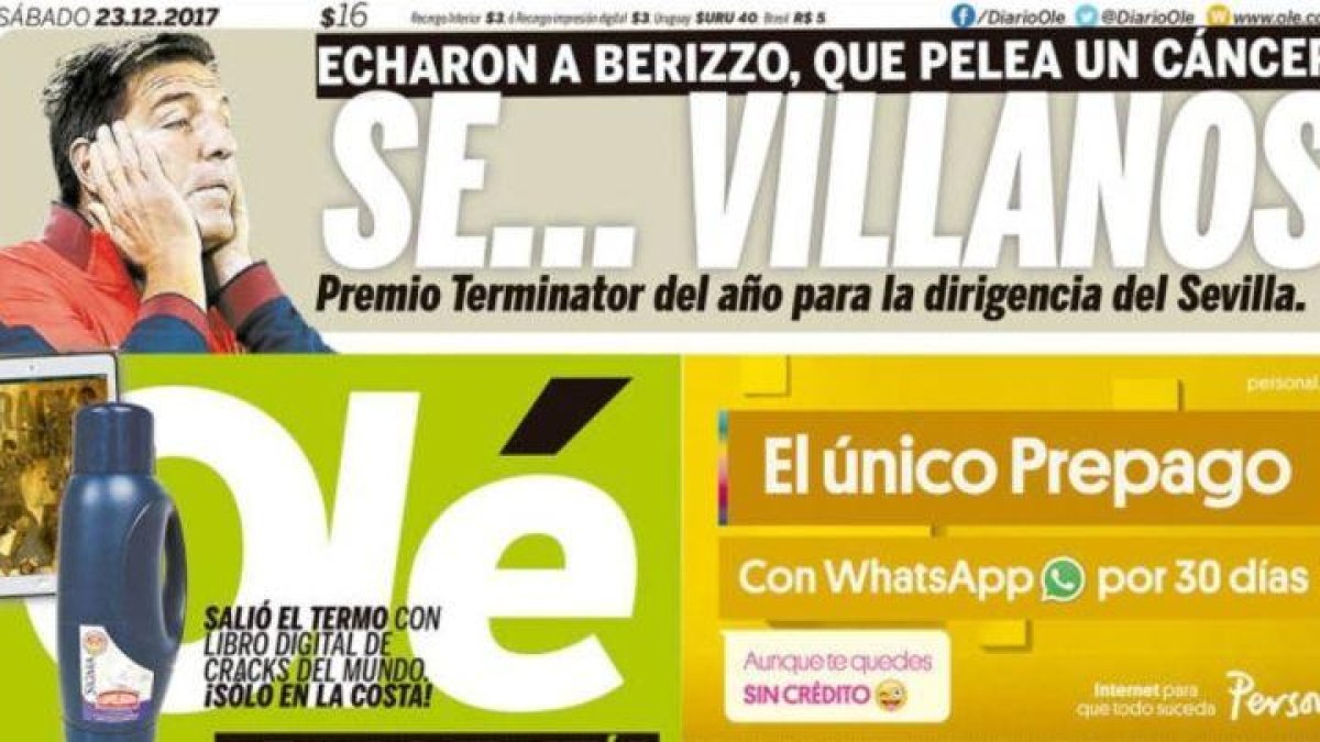 La portada del diario Olé.-EL PERIÓDICO