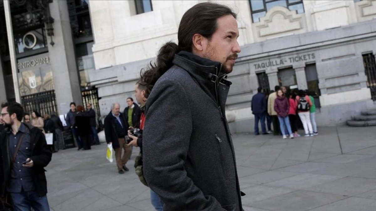 Pablo Iglesias, en el Ayuntamiento de Madrid, este martes.-