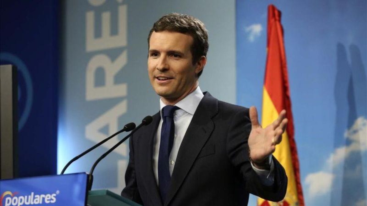 Pablo Casado, el viernes, en rueda de prensa tras conocerse la fecha de las elecciones.-DAVID CASTRO
