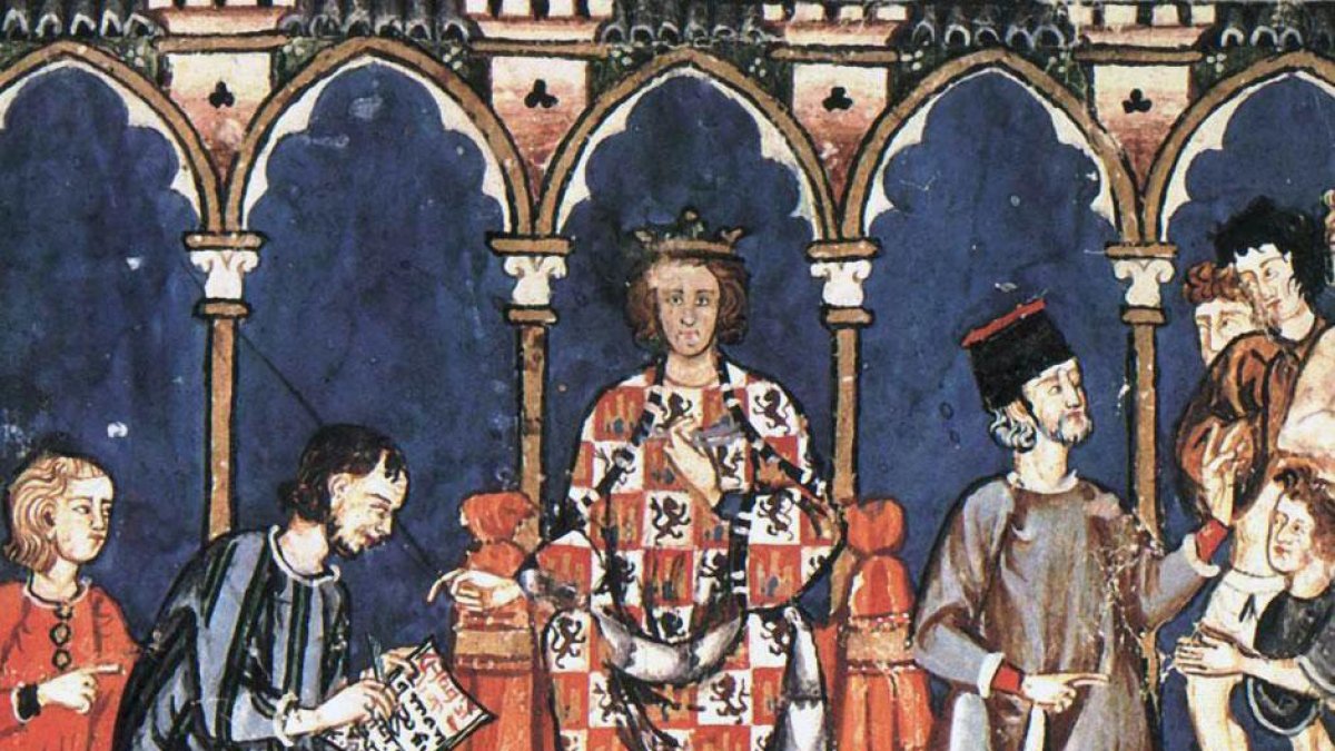 Alfonso X el Sabio en una miniatura medieval del 'Libro de los juegos'. ECB