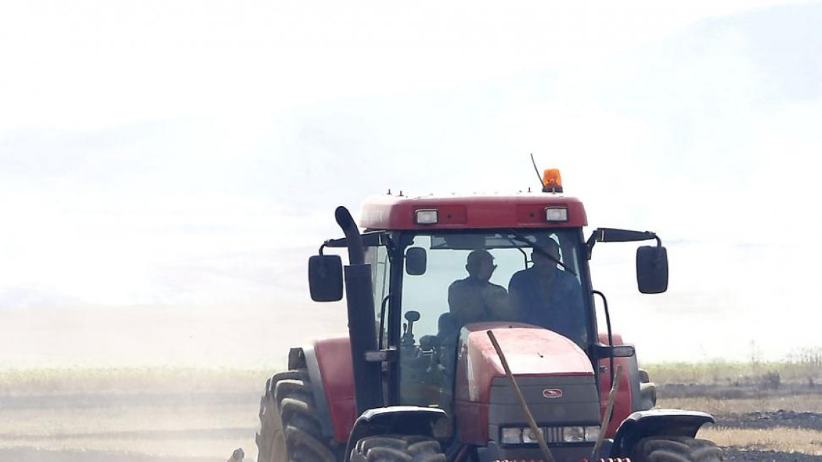 Dos personas en un tractor trabajan en el campo.-ISRAEL L. MURILLO