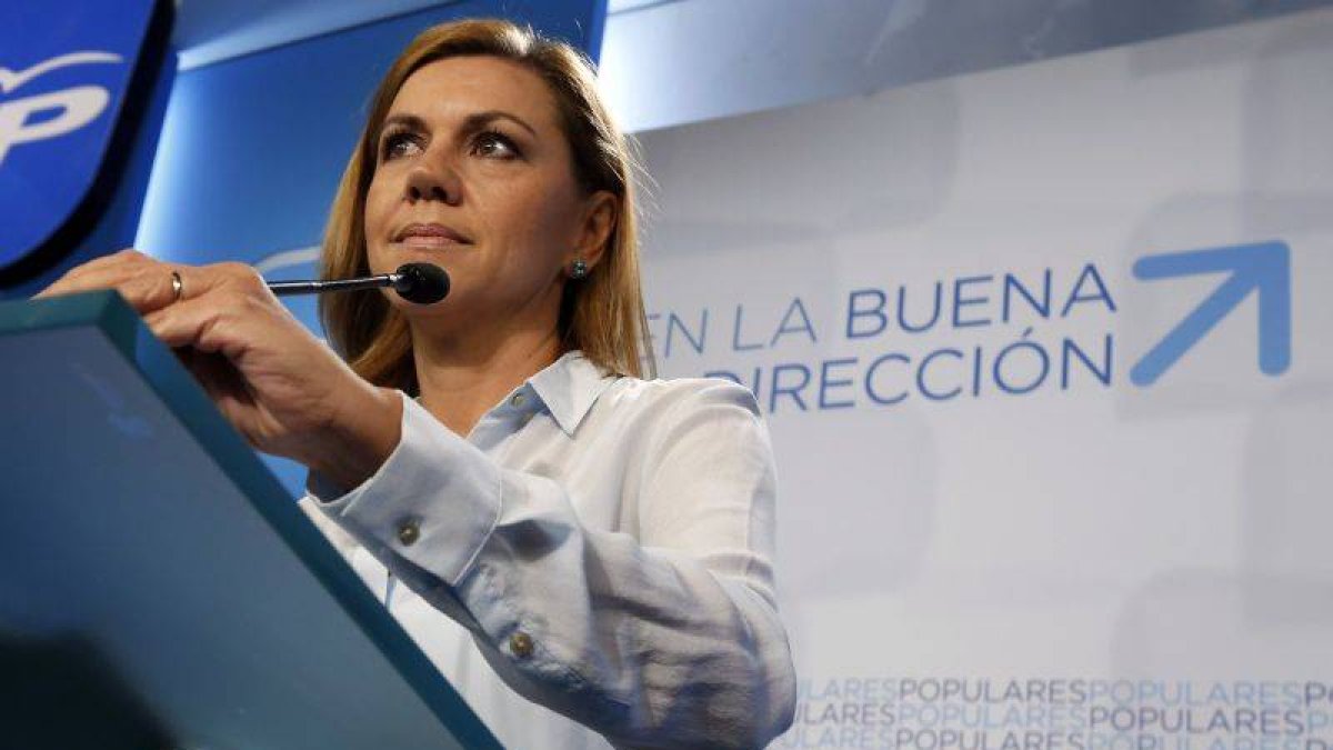 La número dos del PP, María Dolores de Cospedal, en rueda de prensa.-Foto: JUAN MANUEL PRATS