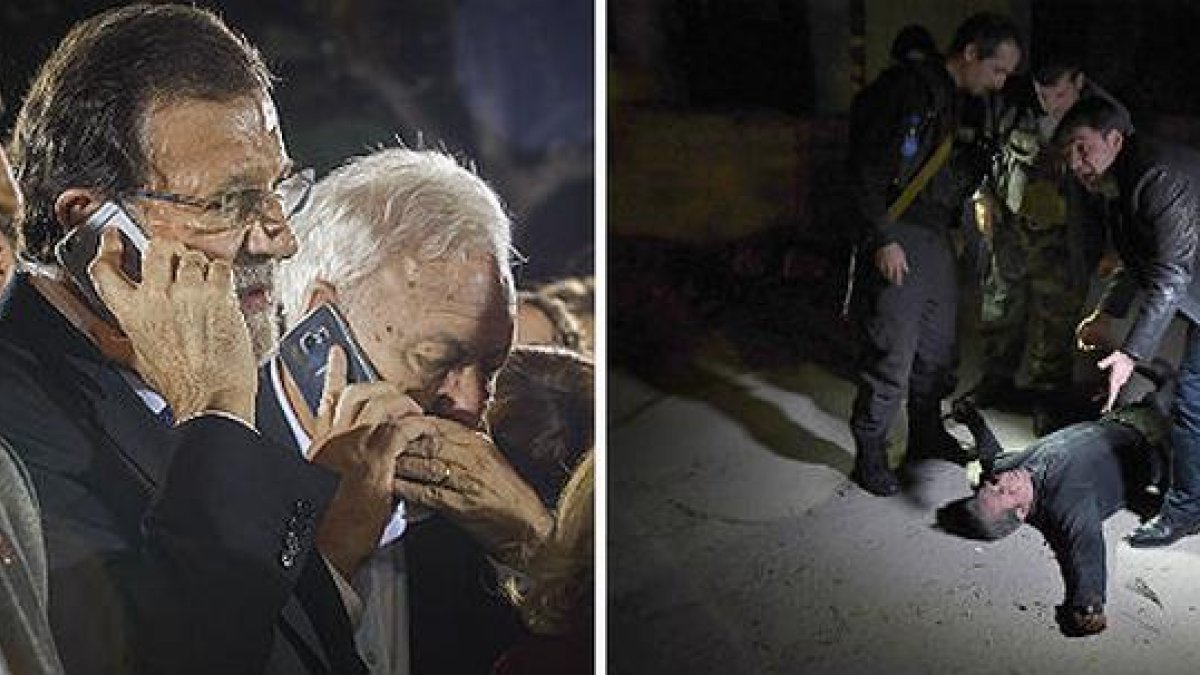 A la izquierda, Rajoy y Margallo reciben noticias del ataque talibán junto a la embajada española en Kabul. Al lado, una de las víctimas.-