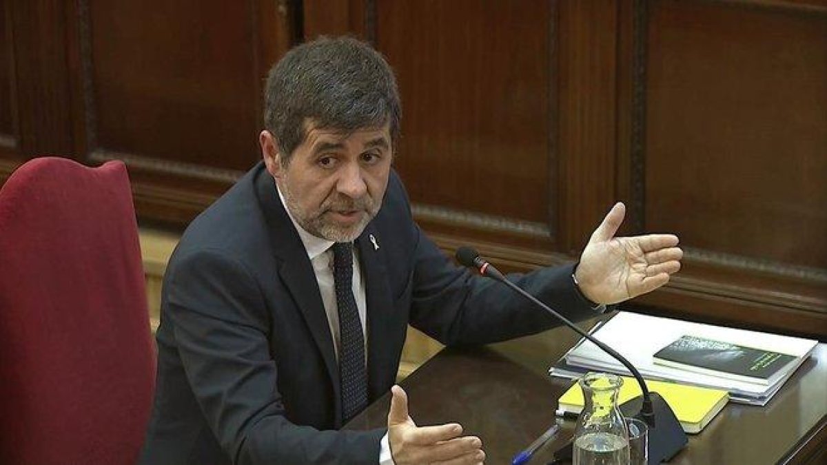 Jordi Sànchez, durante su declaración en el juicio del procés, el pasado febrero, en el Tribunal Supremo.-EFE