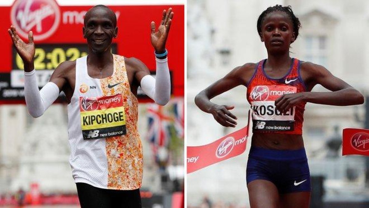 Eliud Kepchoge y Brigid Kosgei.-BEN STANSALL (AFP) / PAUL CHILDS (REUTERS)