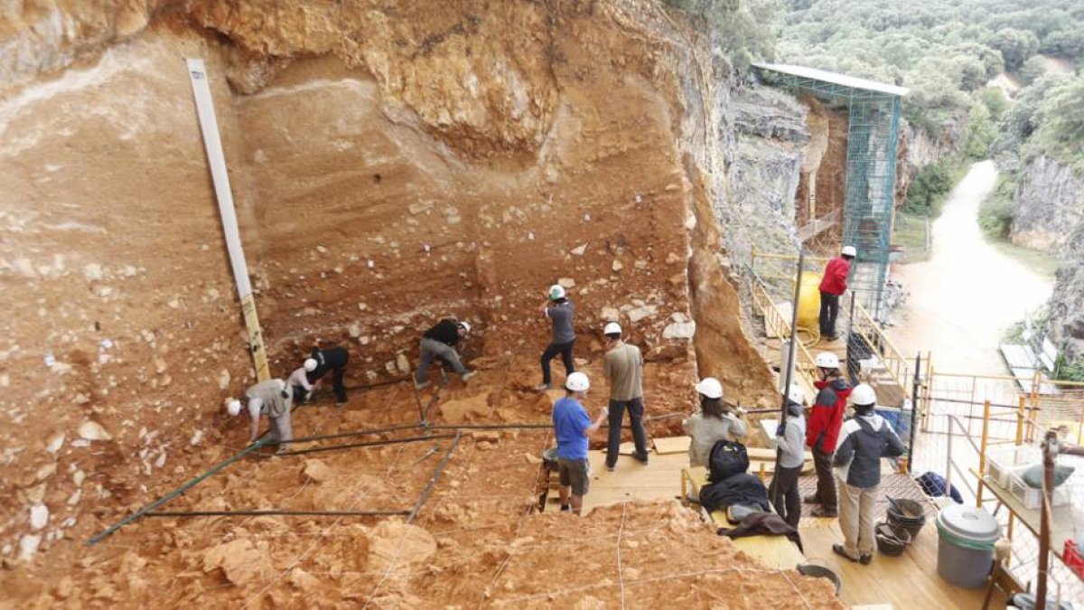 Miembros del equipo de excavaciones de Atapuerca trabajan en los yacimientos.-ISRAEL L. MURILLO