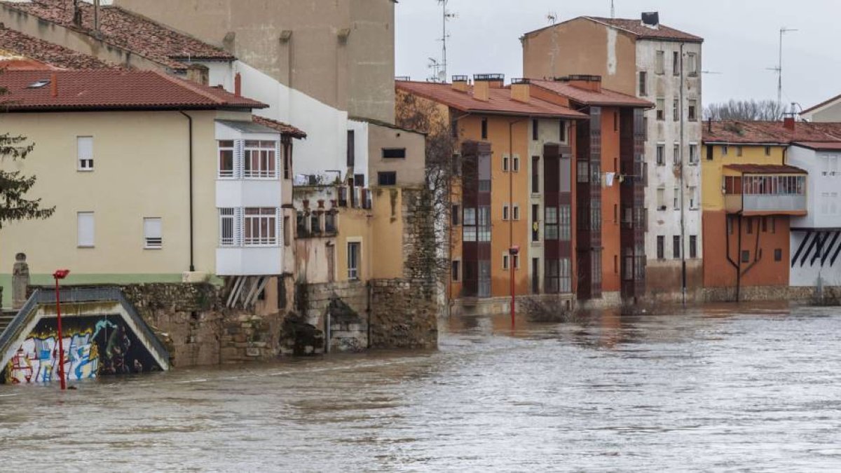 Estado en que se encuentra el Ebro a su paso por Miranda, sobre el que la CHE está realizando un seguimiento continuo en todo su trazado-S. O.