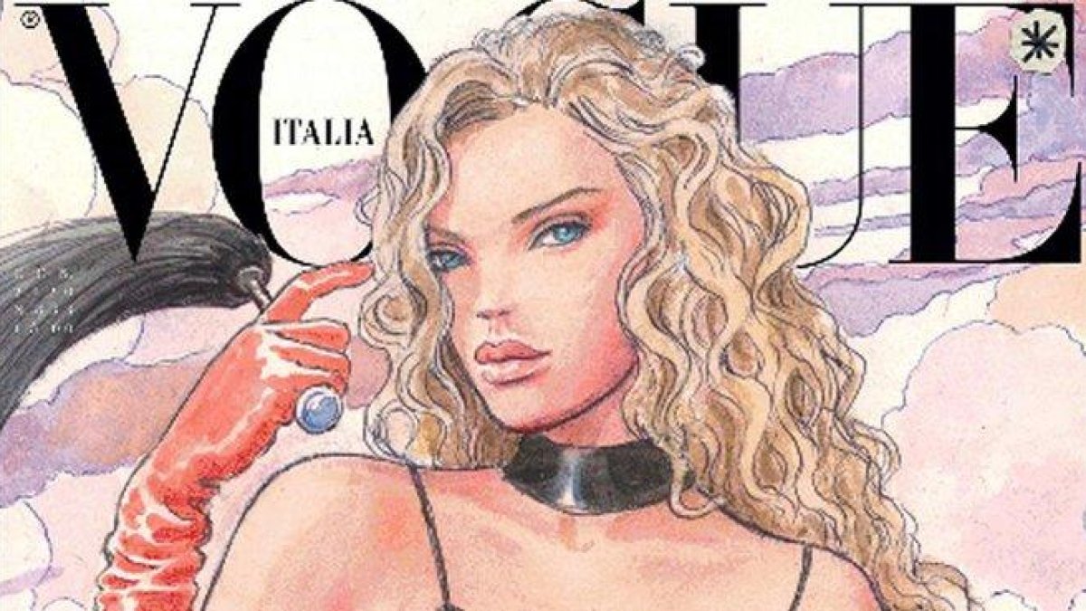 El dibujo de Milo Manara, que como toda la colección de ilustraciones recrea un modelo de Gucci.-