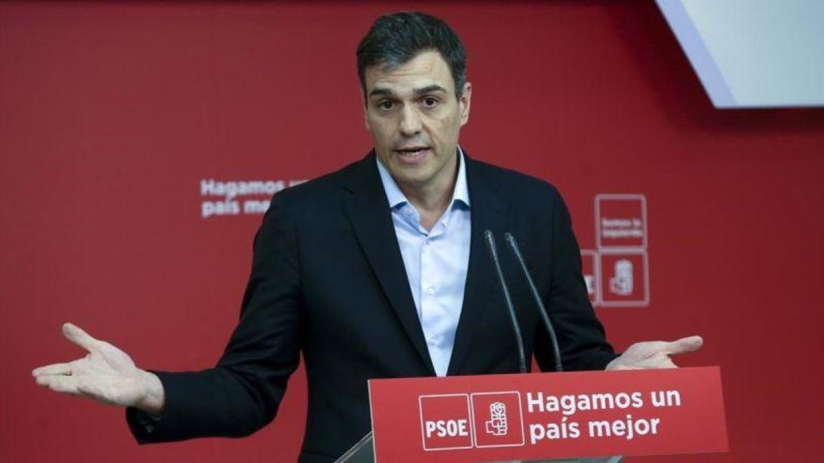 Pedro Sánchez, este miércoles en la sede del PSOE.-JUAN MANUEL PRATS