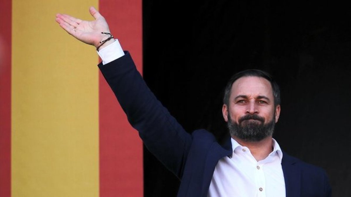 El presidente de Vox, Santiago Abascal, este sábado en Barcelona.-EL PERIÓDICO