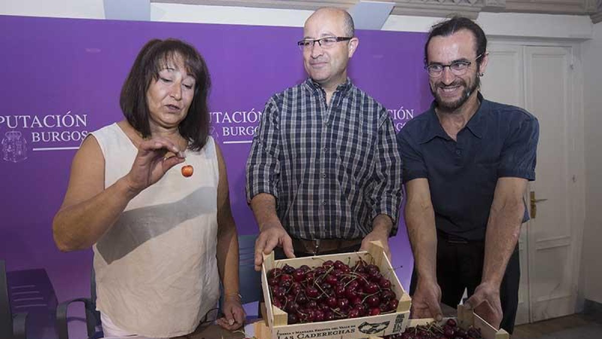 María Elena Compadre, Eduardo Hernando y Justo García presentaron ayer la Feria de la Cereza.-RAÚL G. OCHOA
