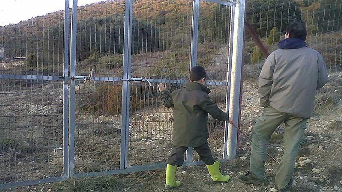 Un niño y un adulto observan una de las vallas que delimitan el acceso a la finca.-M.P.H.