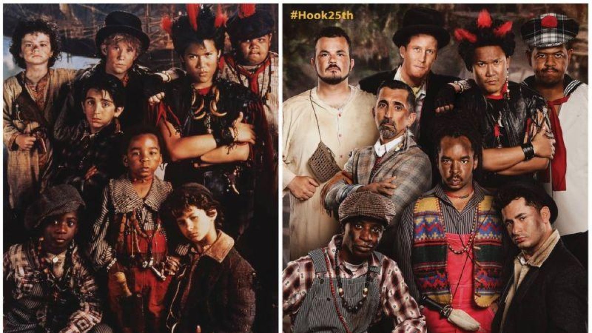 Los 'niños perdidos' de 'Hook', hace 25 años (izquierda) y ahora.-22VISION