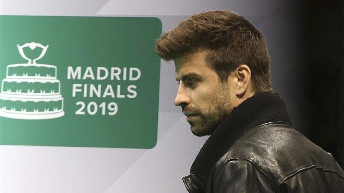 Piqué, en Madrid, en la presentación de la Copa Davis.-