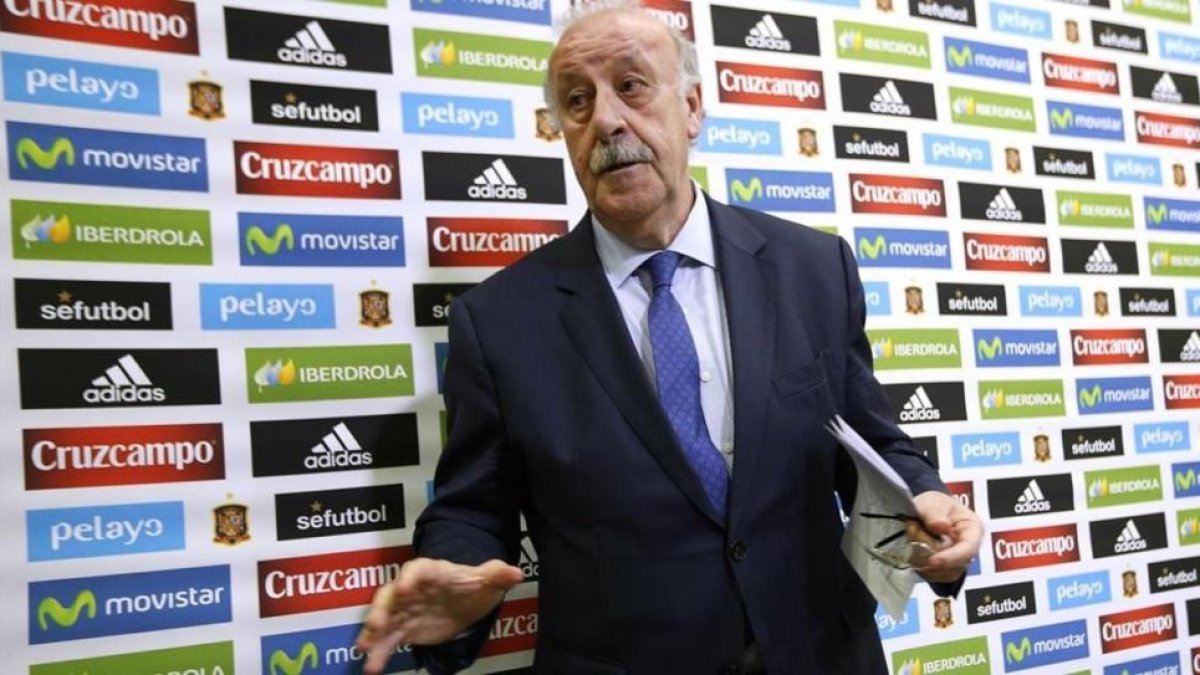 Vicente del Bosque, durante la rueda de prensa en la sede de la Federación.-DAVID CASTRO