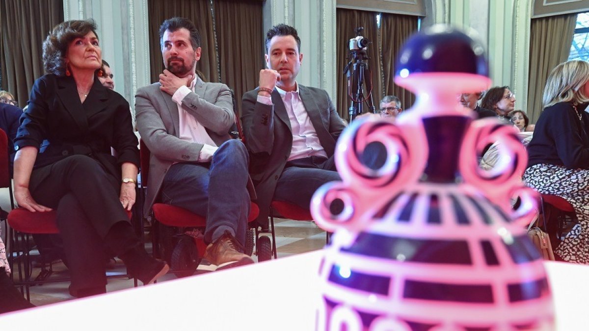 Carmen Calvo, en Burgos, junto a Luis Tudanca y Daniel de la Rosa. ICAL