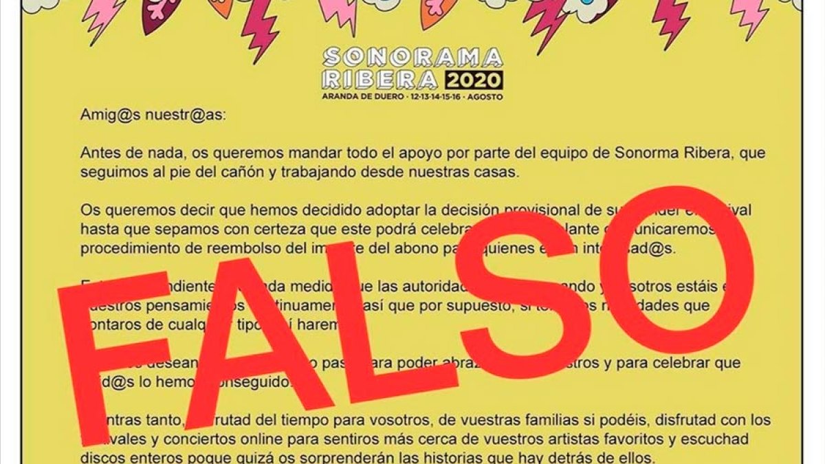 Falso comunicado sobre la suspensión del Sonorama.