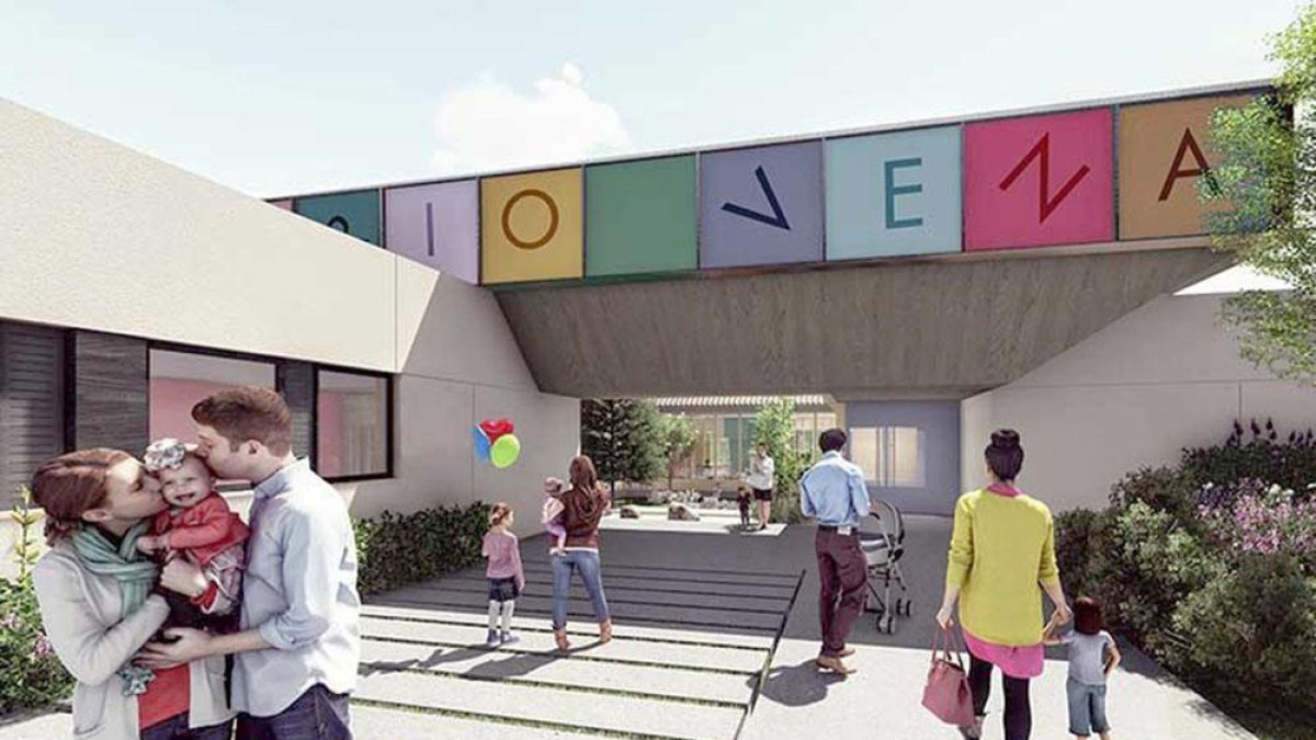 Imagen de la zona de acceso a la nueva escuela propuesta por el equipo redactor del proyecto.-ECB