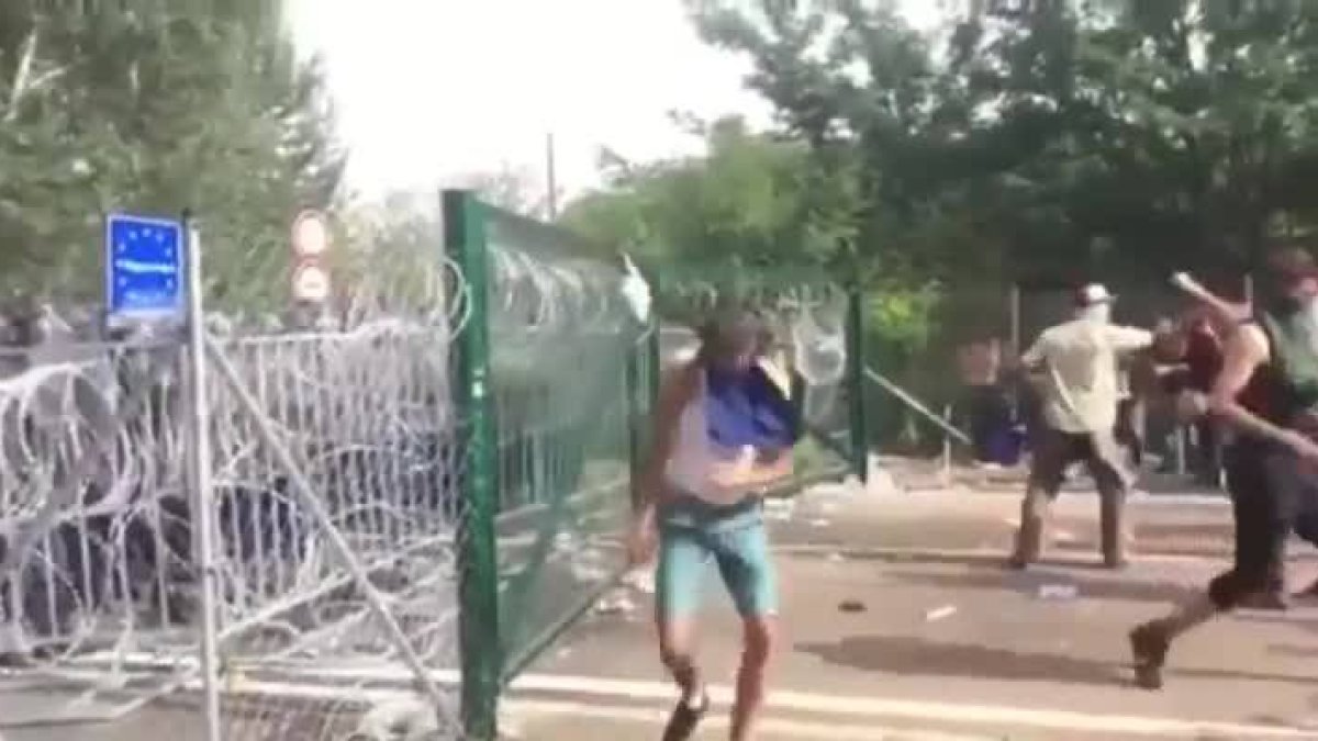 Enfrentamiento entre refugiados y policías en la frontera de Hungría con Serbia.-YOUTUBE