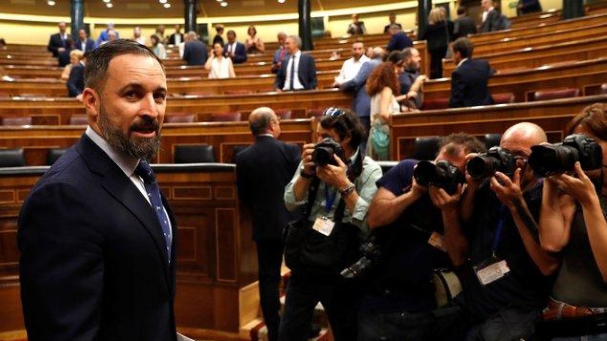 El líder de Vox, Santiago Abascal, en el Congreso de los Diputados.-EFE