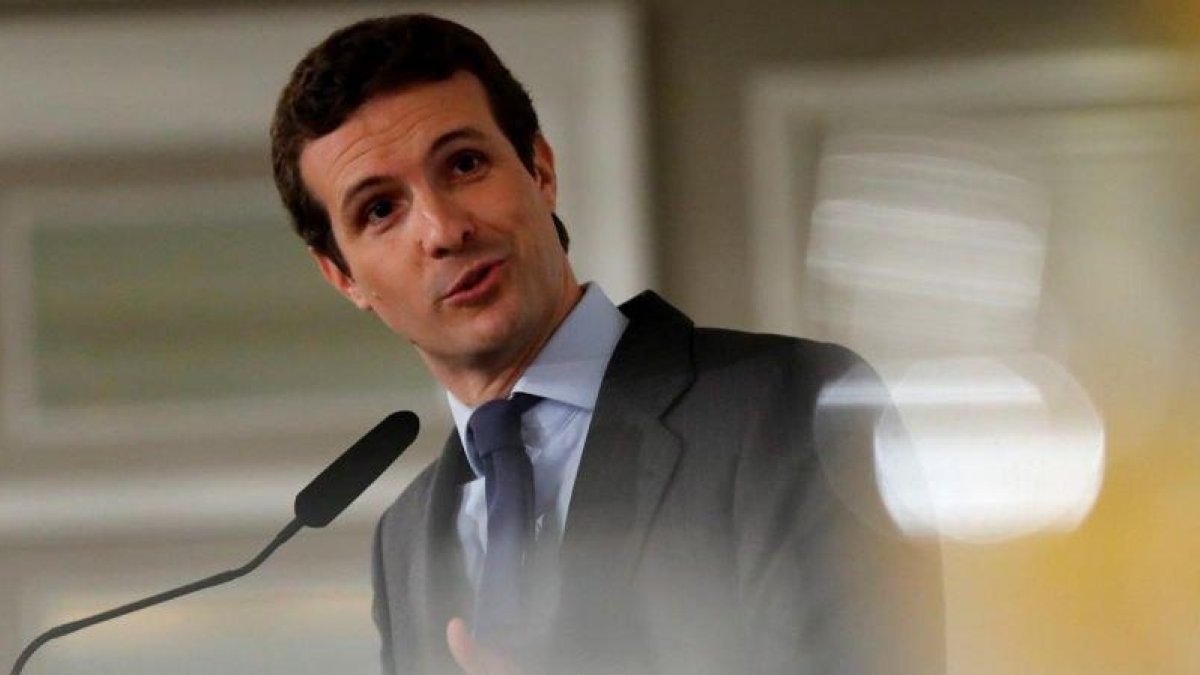 Pablo Casado, en una conferencia en un hotel de Madrid.-JUAN CARLOS HIDALGO (EFE)