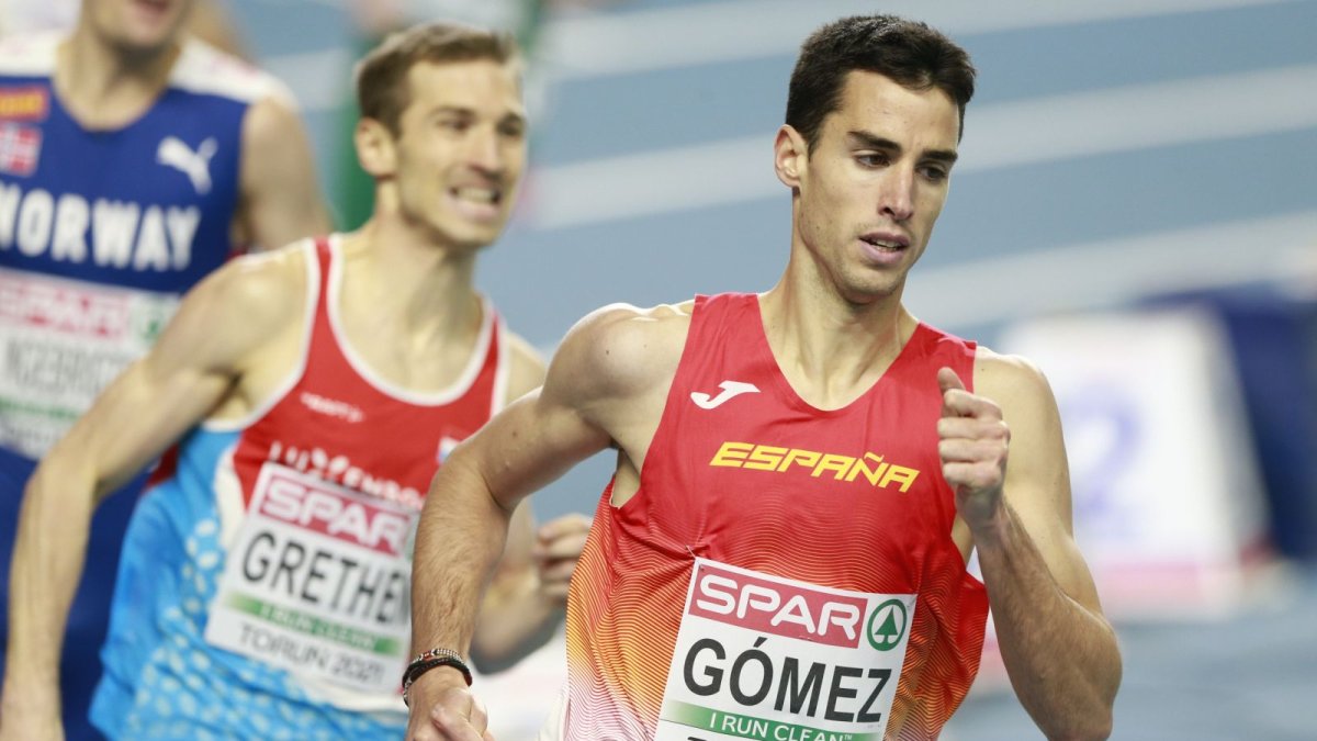 Jesús Gómez, ayer durante la disputa de su serie. FEDERACIÓN DE ATLETISMO