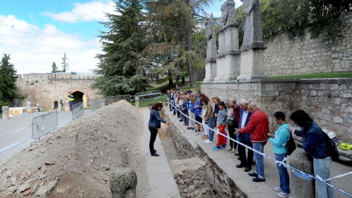 Un grupo de personas atiende a las explicaciones de Monzón sobre las excavaciones.-ISRAEL L. MURILLO