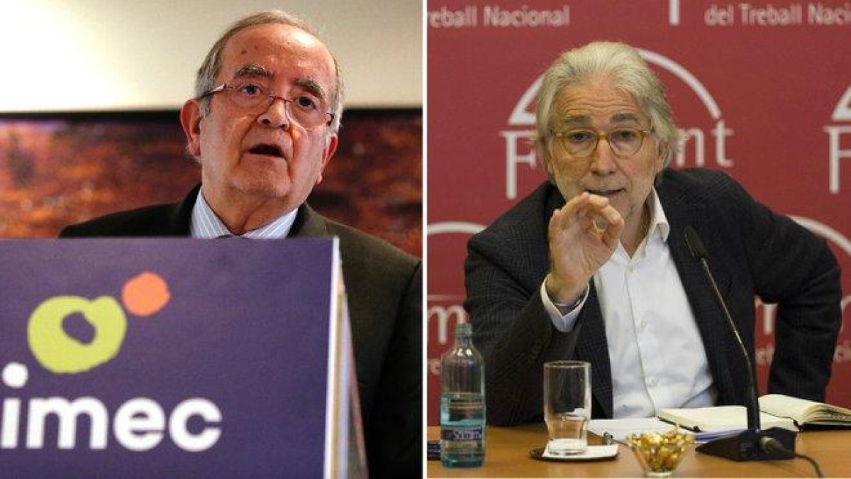 El presidente de Pimec, Josep González (i), y el presidente de 'Foment del Treball', Josep Sánchez Llibre (d).-EL PERIÓDICO (ARCHIVO)