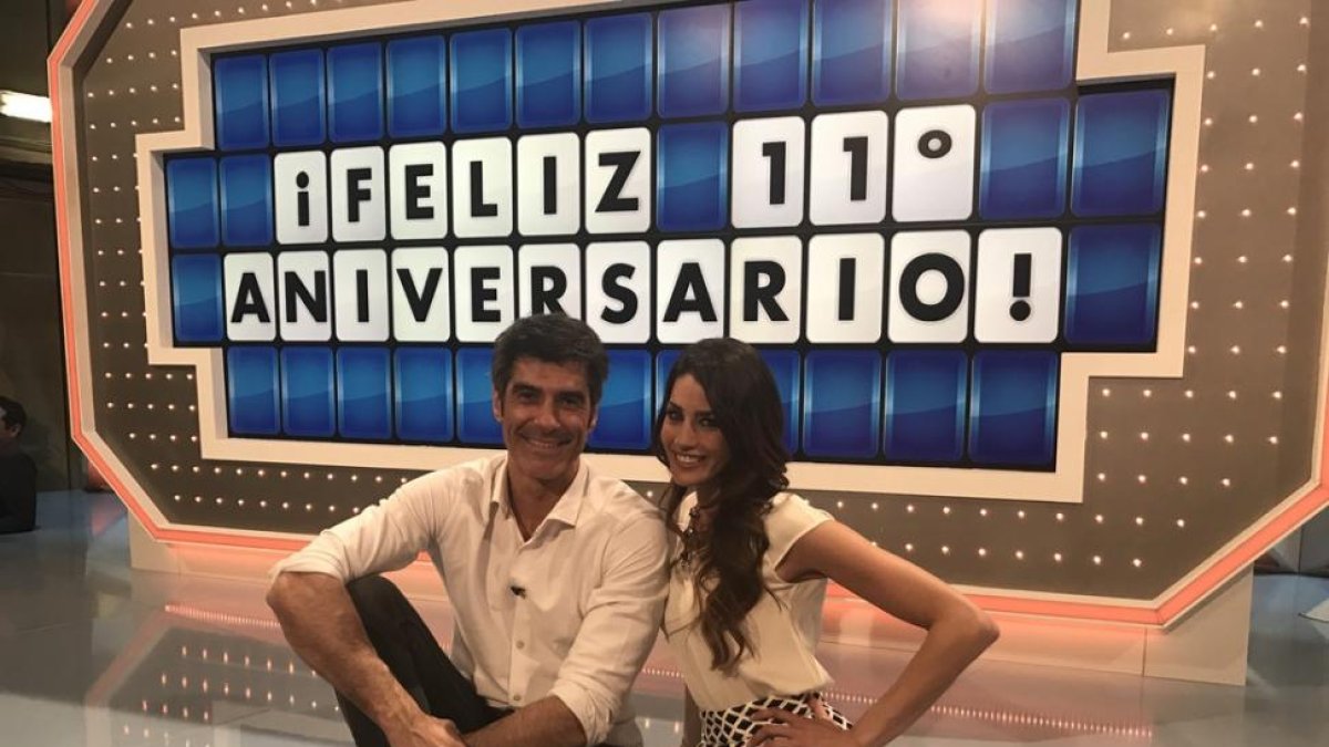 Jorge Fernández y Laura Moure son el presentador y la azafata del concurso 'La ruleta de la suerte', en Antena 3.-ATRESMEDIA