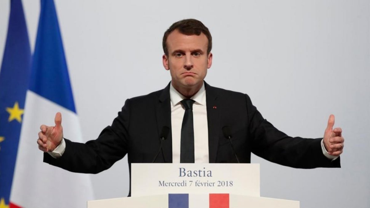 El presidente francés, Emmanuel Macron, durante su discurso en Bastia, Córcega.-AFP / BENOIT TESSIER