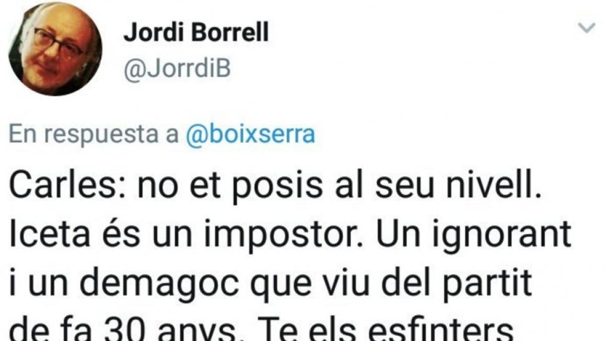 Tuit de Jordi Borrell contra Miquel Iceta-