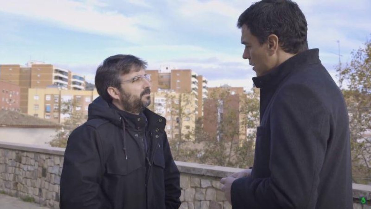 Jordi Évole con Pedro Sánchez, en el programa 'Salvados' que se emitió el 21 de diciembre del 2004.-LA SEXTA