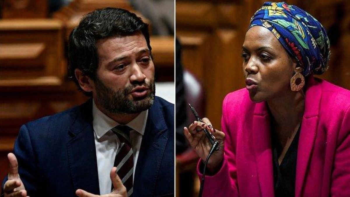 André Ventura y Joacine Katar Moreira, durante un debate en el Parlamento portugués.-PATRICIA DE MELO MOREIRA (AFP)