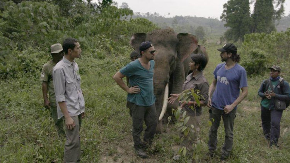 Leonardo DiCaprio, con Farwiza Farhan y Rudi Putrae, en Indonesia, en la grabación del documental 'Before the flood'.-RatPac Documentary Films / National Geographic Channels