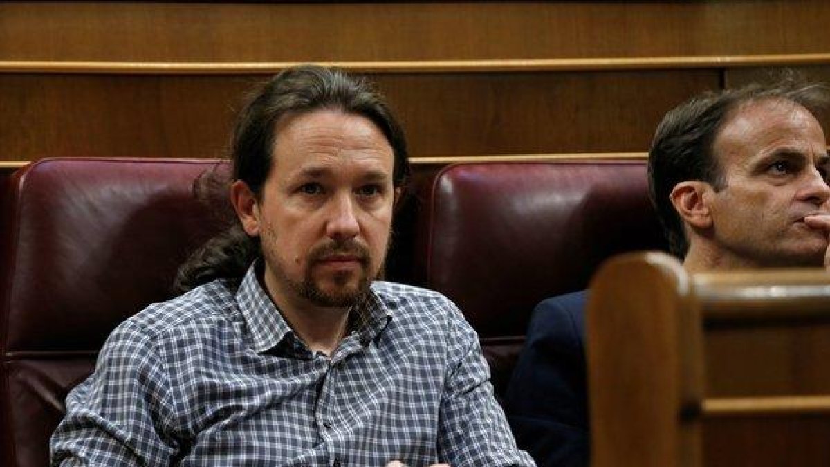 Pablo Iglesias, líder de Unidas Podemos, en el debate de investidura.-EFE