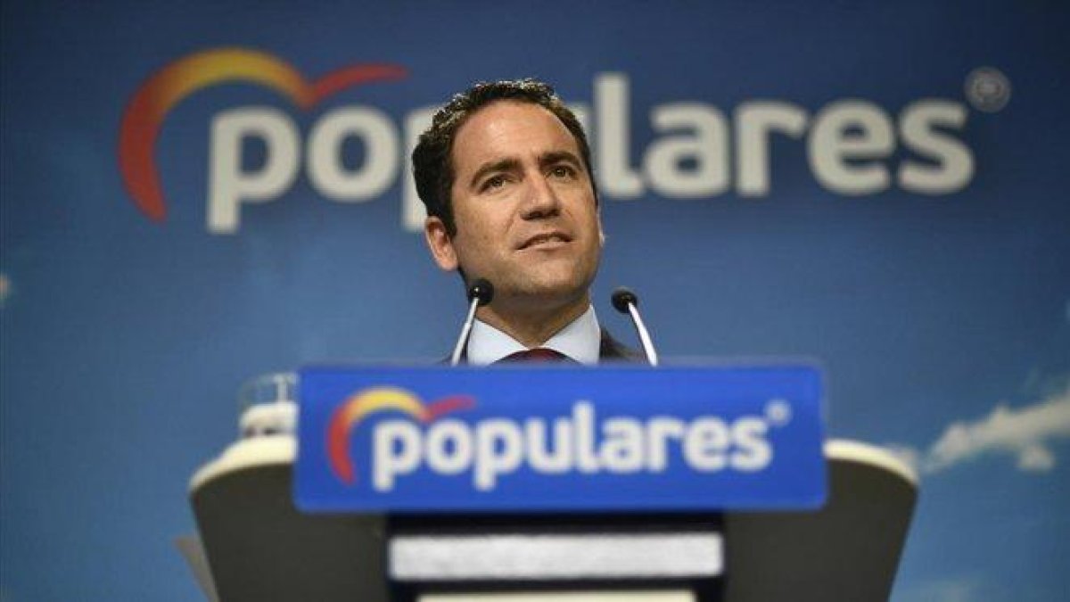 Teodoro García Egea, secretario general del PP, durante una comparecencia el 3 de septiembre ante los medios.-ÓSCAR CANAS. EUROPA PRESS