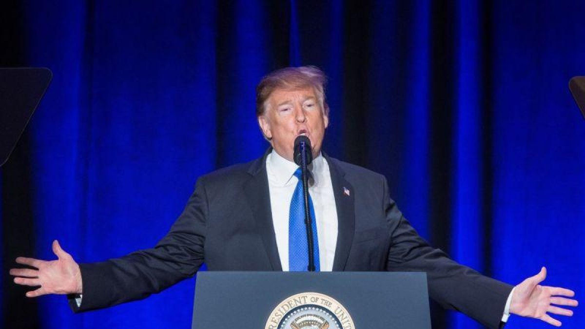 El presidente de EEUU Donald Trump pronuncia un discurso en Washington.-EFE  / EPA