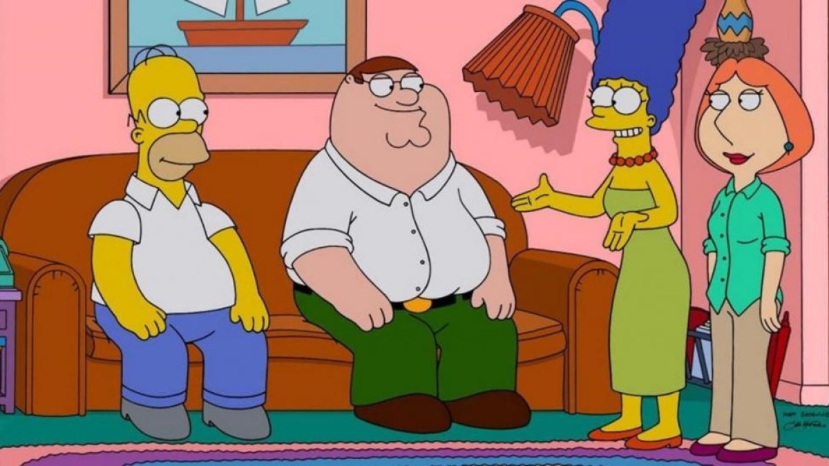 Imagen del episodio especial 'crossover' que emite Neox,m con los protagonistas de las series animadas 'Los Simpson' y 'Padre de familia'.-