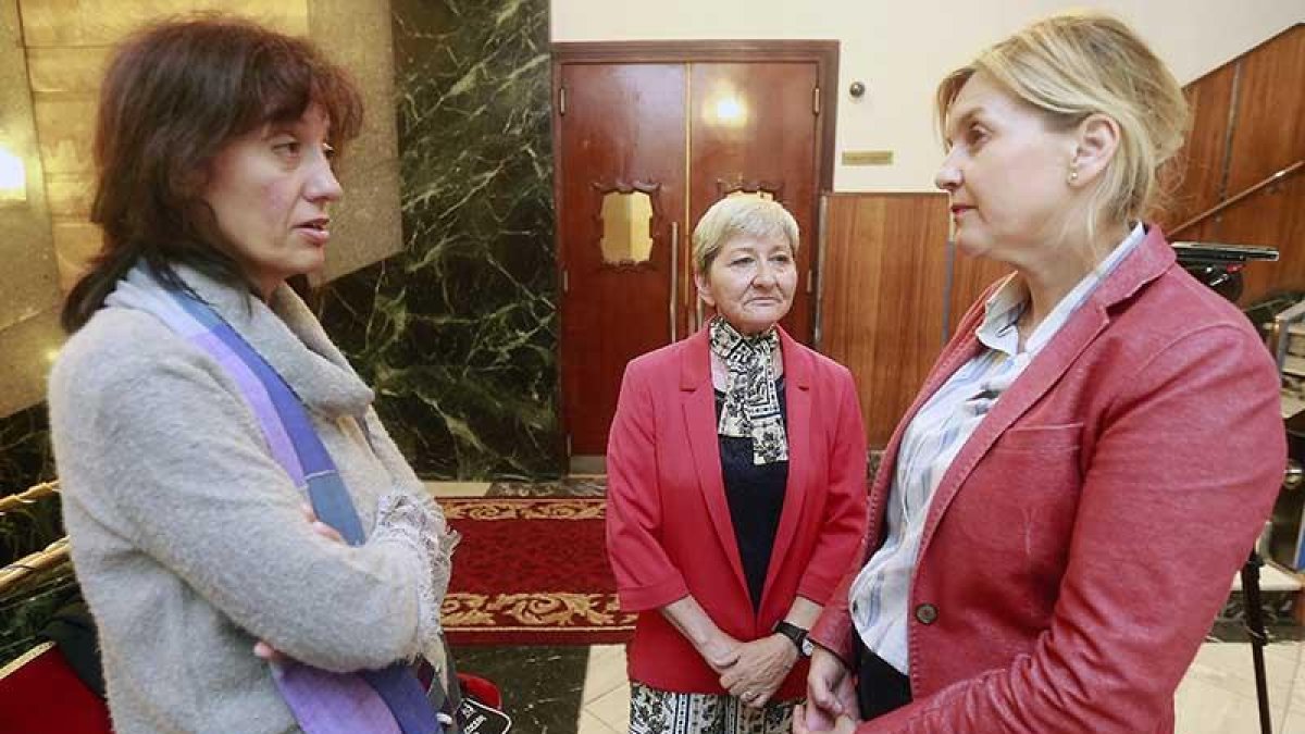 Carmen Cabrillo y María Elena Alonso, miembros de Fedisfibur, junto a la concejal Sonia Rodríguez.-RAÚL G. OCHOA