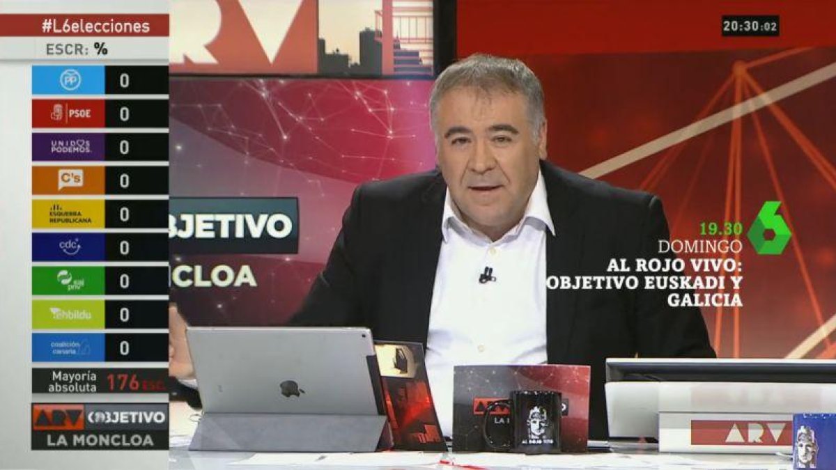 Antonio García Ferreras, en una imagen promocional del especial sobre las elecciones vascas y gallegas que emite La Sexta.-EL PERIÓDICO