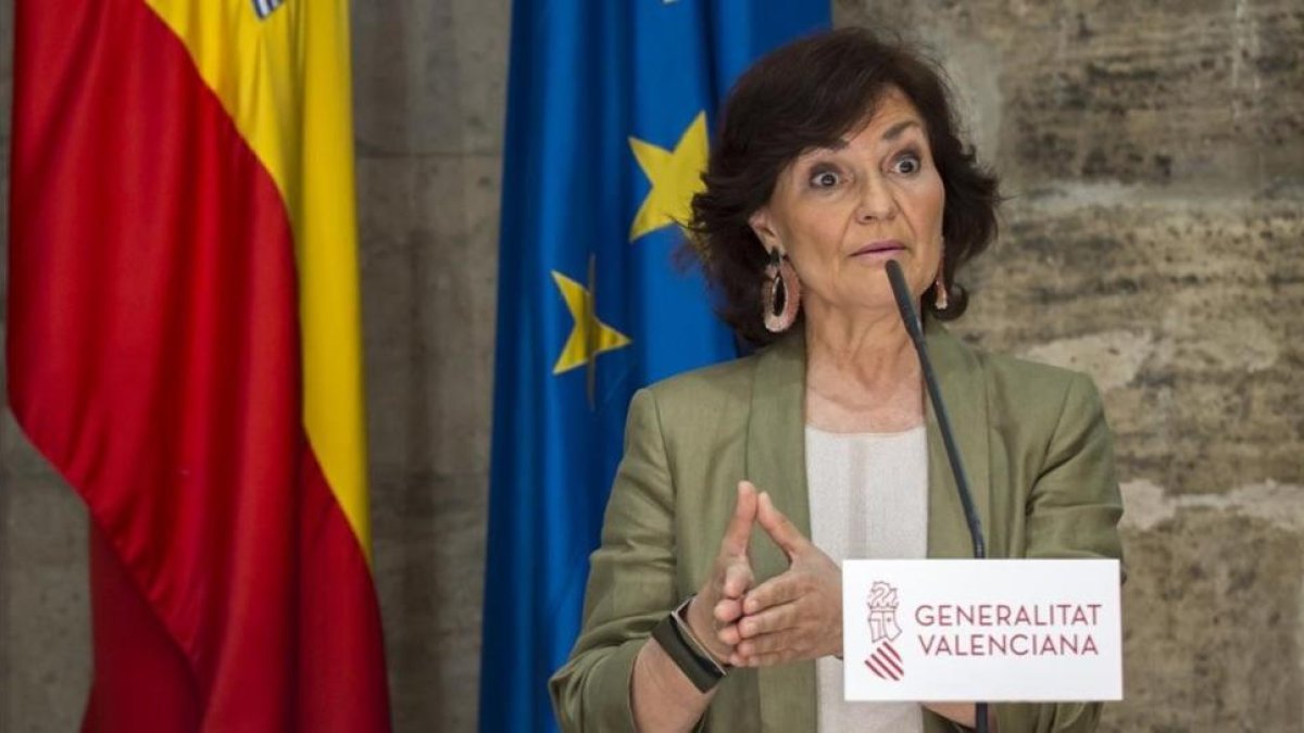 Carmen Calvo durante su comparecencia en Valencia.-/ MIGUEL LORENZO
