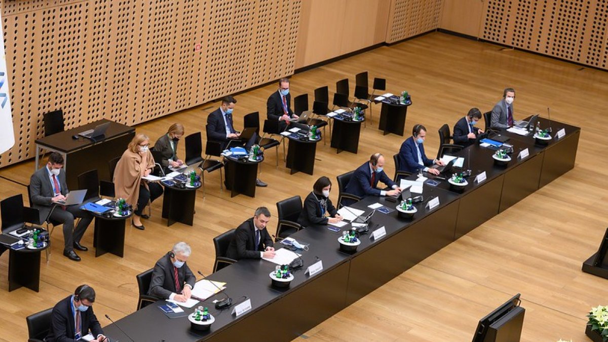 Reunión de ministros de Justicia durante la presidencia esolvena en diciembre de 2021. UE