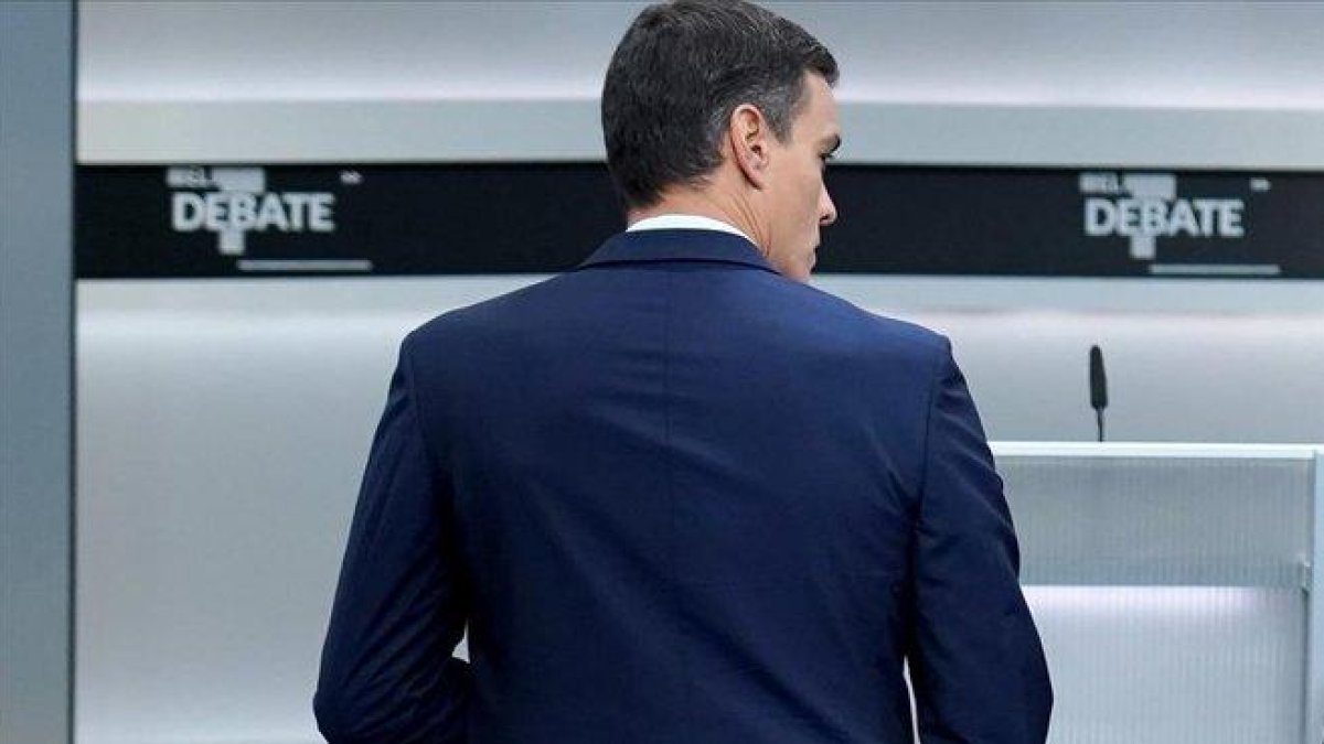 Pedro Sánchez, durante el debate electoral.-JOSÉ LUIS ROCA