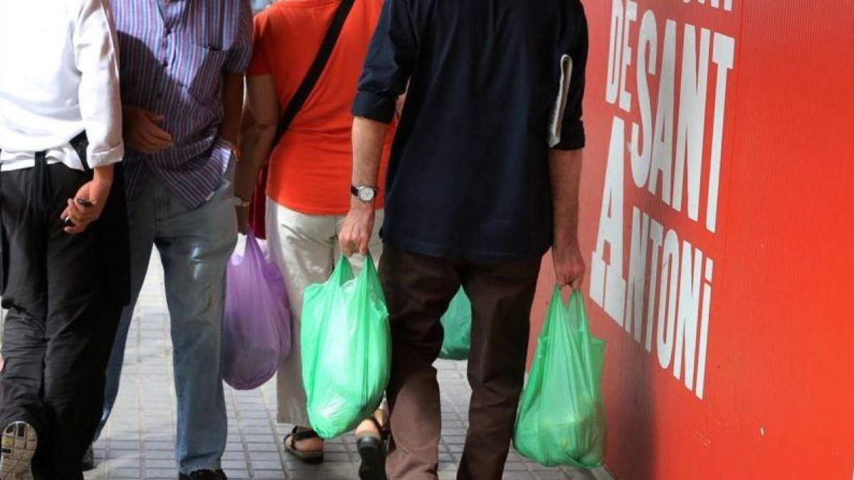 Bolsas de plástico con asas. Su entrega gratuita quedará prohibira en todos los comercios, pero el precio lo decidirá el vendedor.-RICARD CUGAT