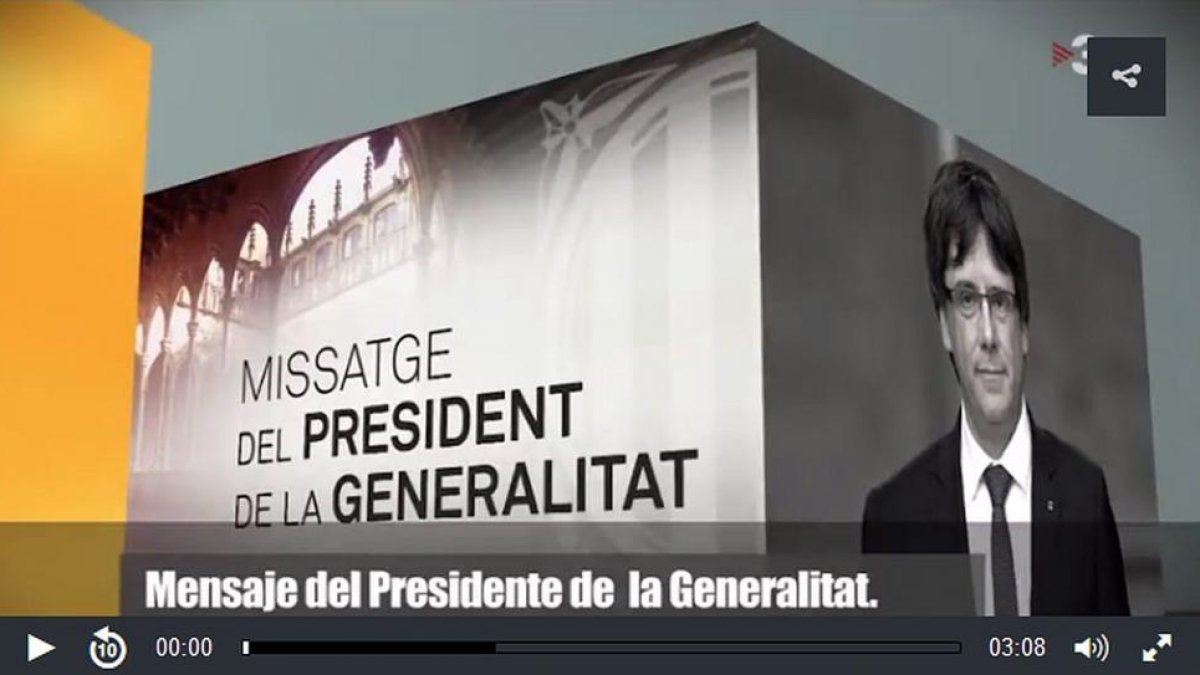 Careta de presentación previa al mensaje de Carles Puigdemont en TV-3.-TVC