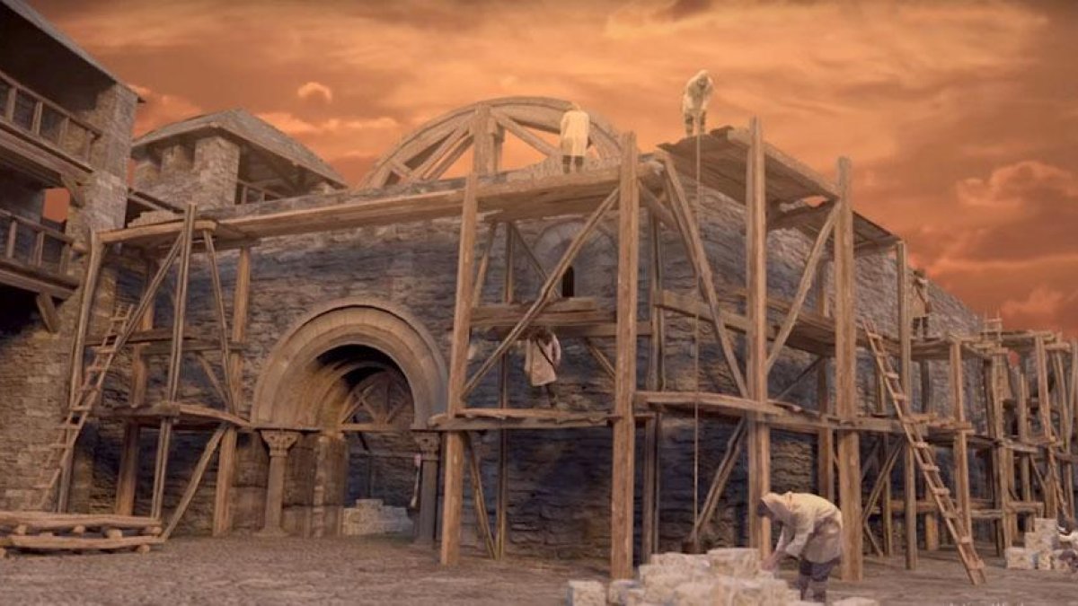 El paseo virtual de la capital alavesa en la época medieval permite conocer, por ejemplo, cómo era la construcción de edificios en aquella época.-UBU