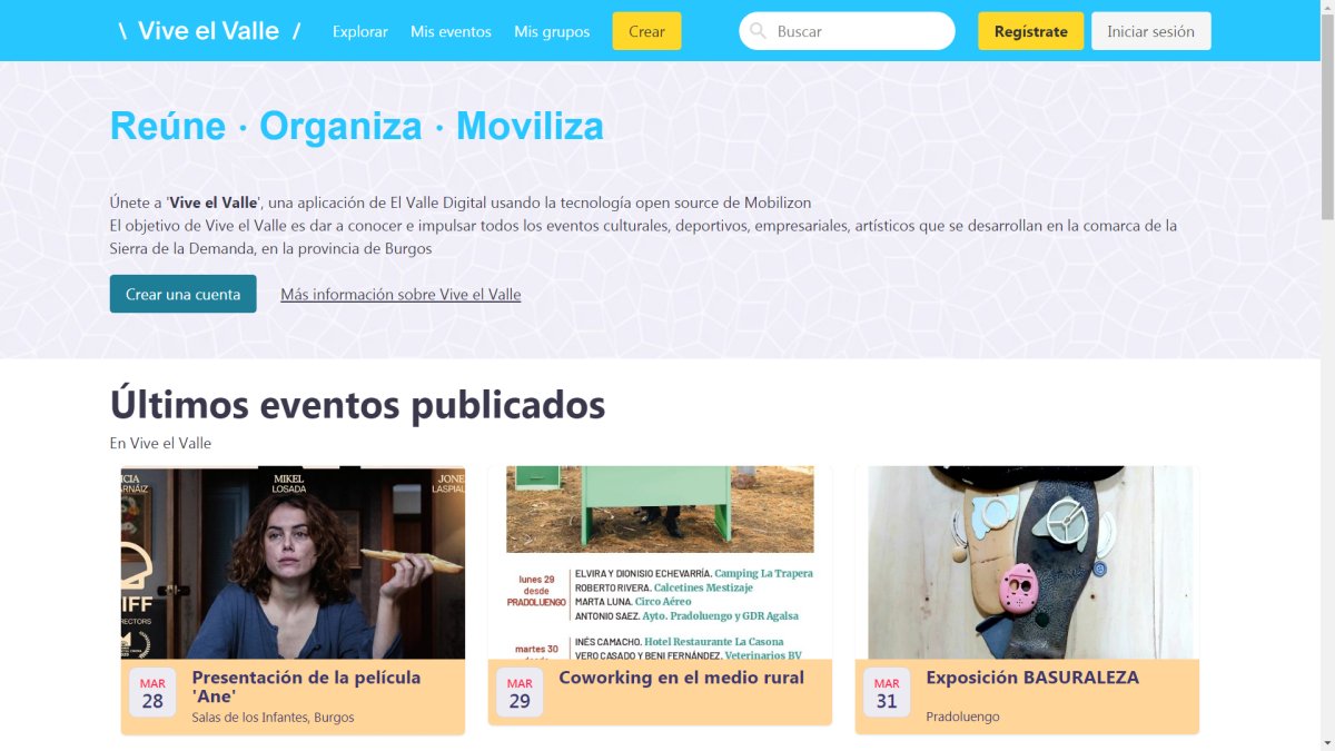 Imagen de la página web de El Valle Digital con los eventos. ECB