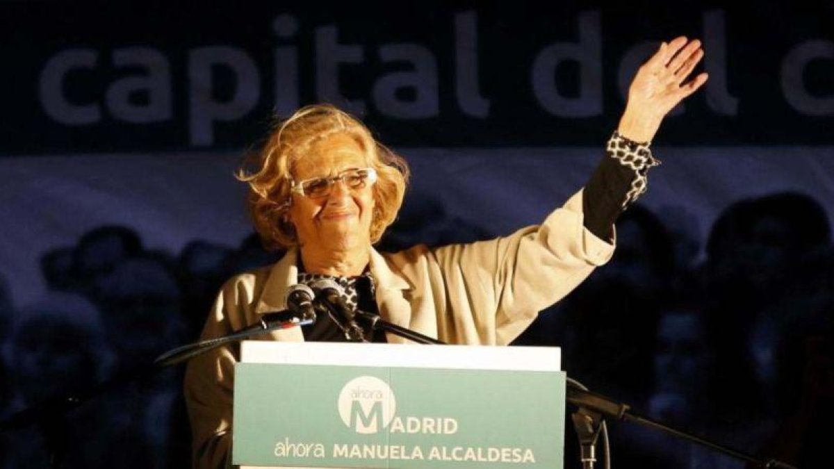 Manuela Carmena, durante la noche electoral de las elecciones municipales de 2015.-EFE