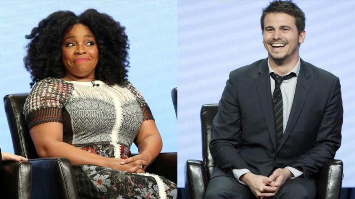 Los actores Kimberly Hebert Gregory y Jason Ritter, en la presentación de la serie de la ABC Kevin (Probably) Saves the World.-EL PERIÓDICO