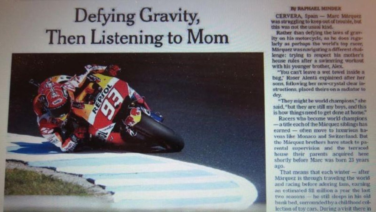 El reportaje de Marc Márquez en 'The New York Times'.-EL PERIÓDICO